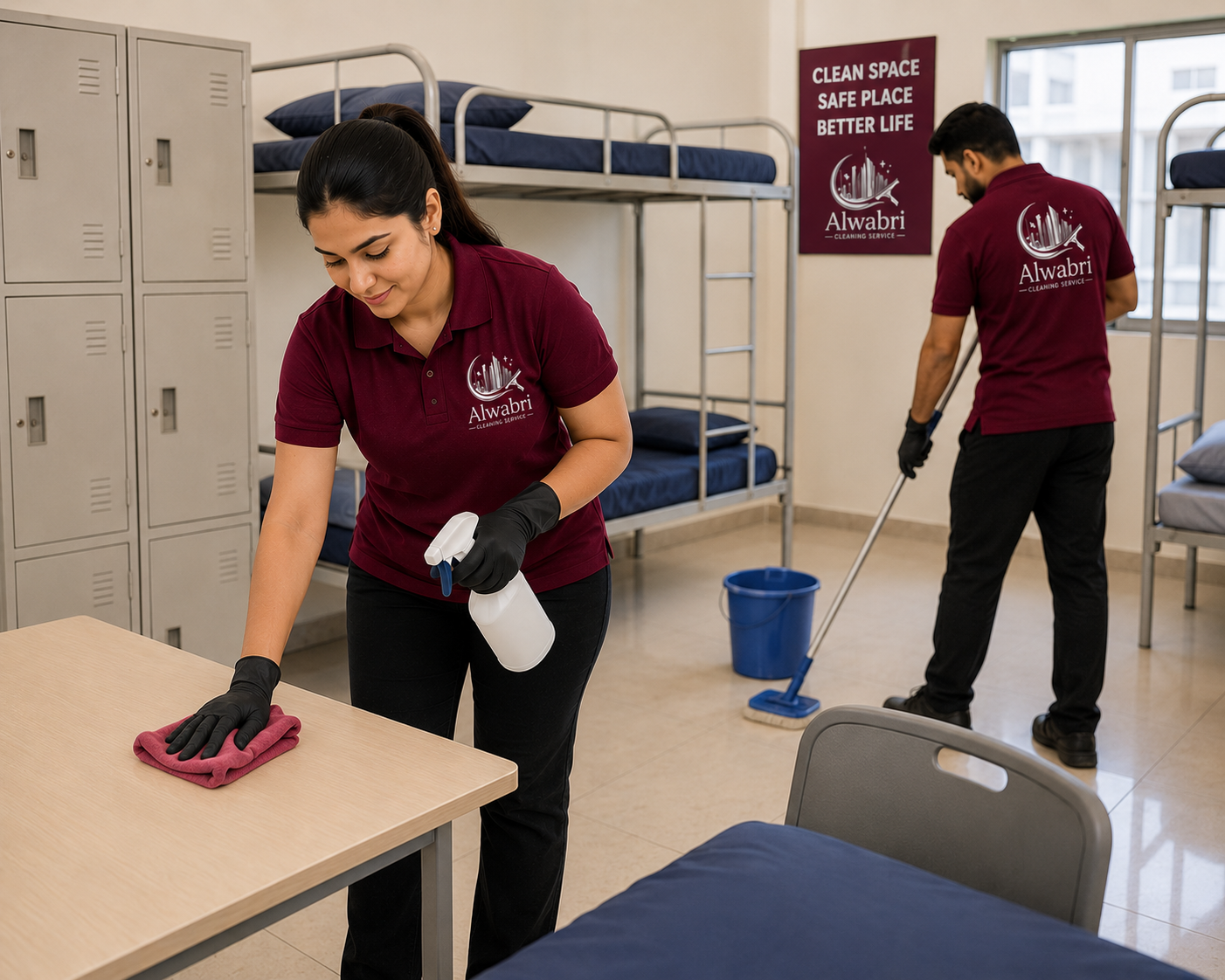 Hostel and labor camp rooms sanitized to professional standards